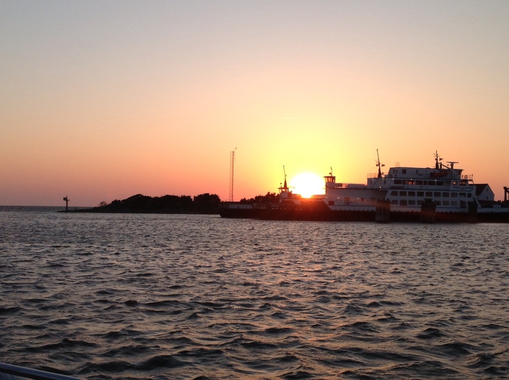 Sun setting over the ferry docks.
